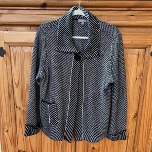 Habitat Black and White Knit Cardigan Shawl Collar 100% Cotton Women Size Medium